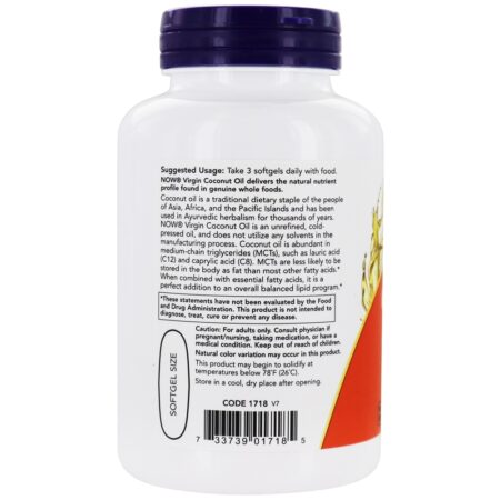 Óleo de coco virgem 1000 mg. - 120 Softgels NOW Foods - Image 3