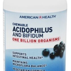 Acidophilus mastigável com sabor de Blueberry Natural Bifidum 1 Bilhões de UFC - 100 Bolachas American Health