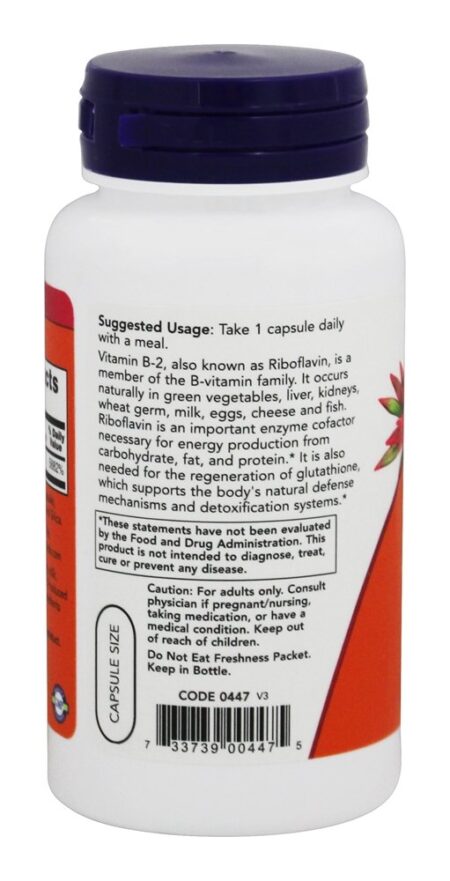 Vitamina B2 Riboflavina 100 mg. - Cápsulas 100 NOW Foods - Image 3