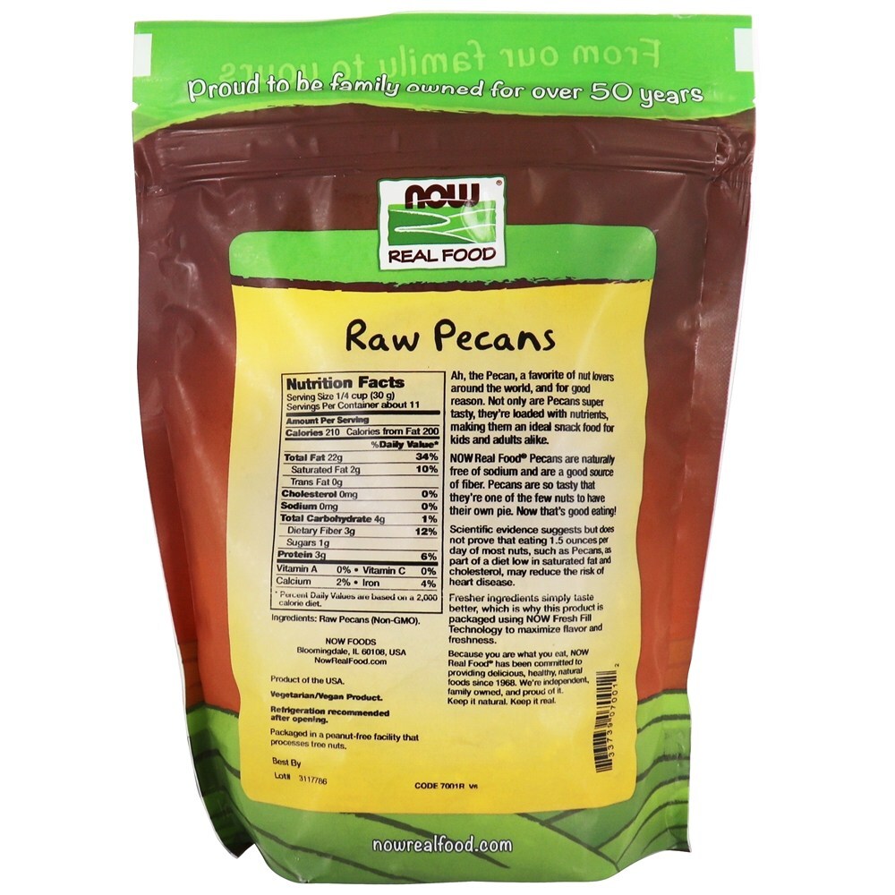 Alimentos reais Pecans, crus e sem sal - 12 oz. NOW Foods - Imagem 2