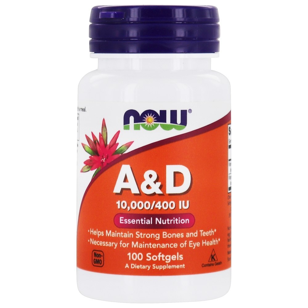 Vitamina A e D Nutrição Essencial - 100 Softgels NOW Foods