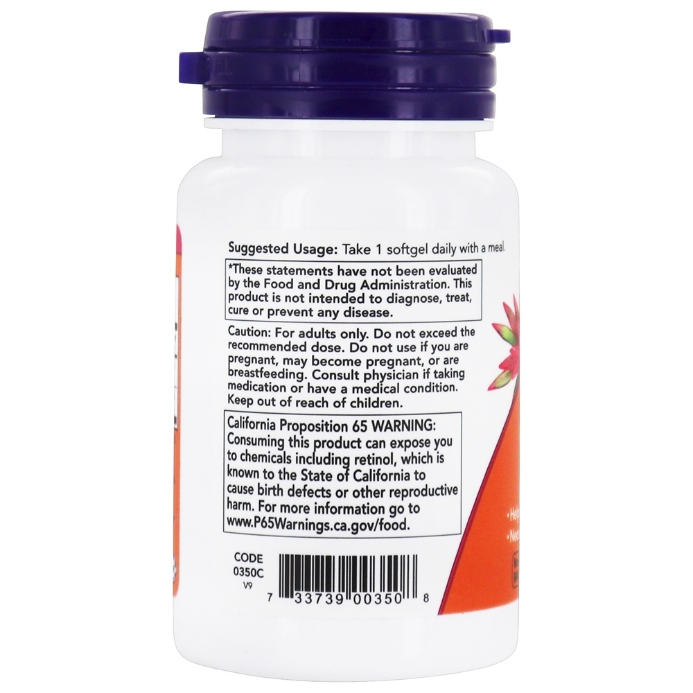 Vitamina A e D Nutrição Essencial - 100 Softgels NOW Foods - Imagem 3