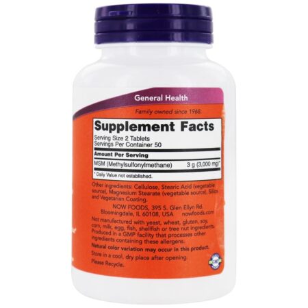 MSM 1500 mg. - 100 Tablets NOW Foods - Image 2