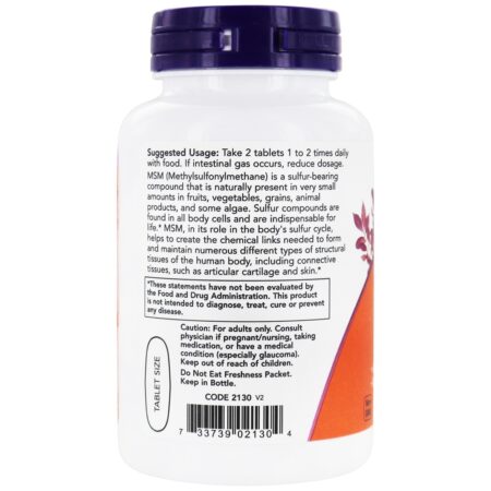 MSM 1500 mg. - 100 Tablets NOW Foods - Image 3