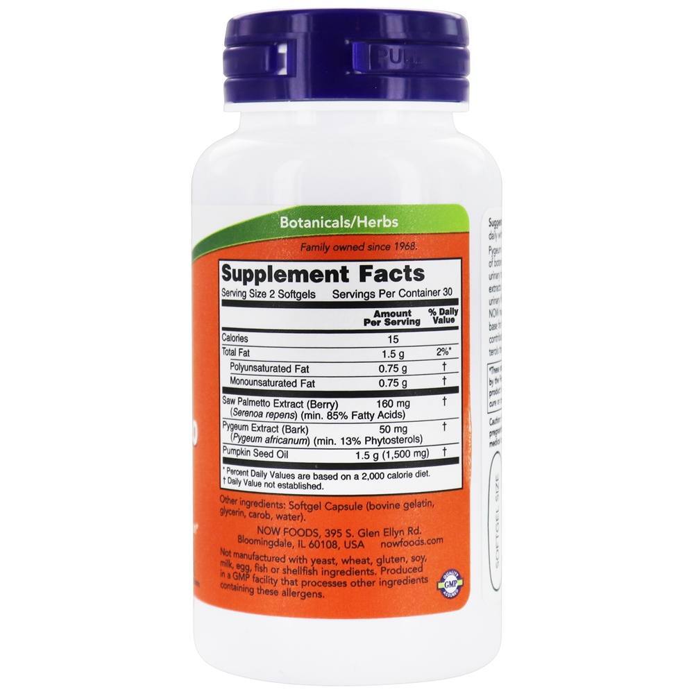 Pygeum & Saw Palmetto Saúde dos homens - 60 Softgels NOW Foods - Imagem 2