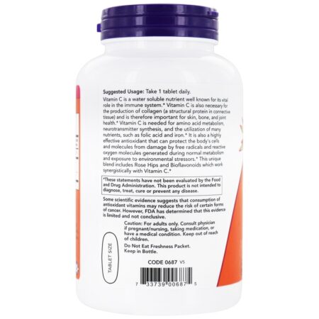 Vitamina C1000 com Rosa Mosqueta - 250 Tablets NOW Foods - Imagem 3