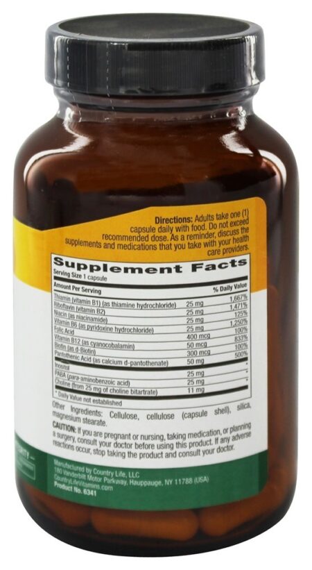 Básico B Tampas Vitamina B Complexo 25 mg. - Cápsulas vegetarianas 90 Country Life - Image 2