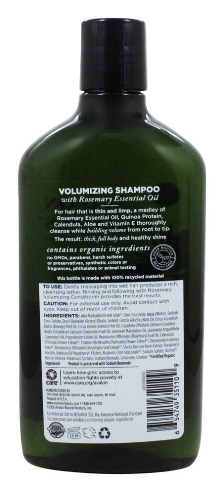 Shampoo Volumizing Rosemary - 11 fl. oz. Avalon Organics - Image 2