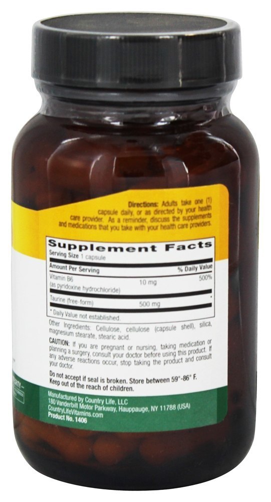 Suplemento de aminoácidos de forma livre com vitamina B6 500 mg. - Cápsulas vegetarianas 100 Country Life - Imagem 2