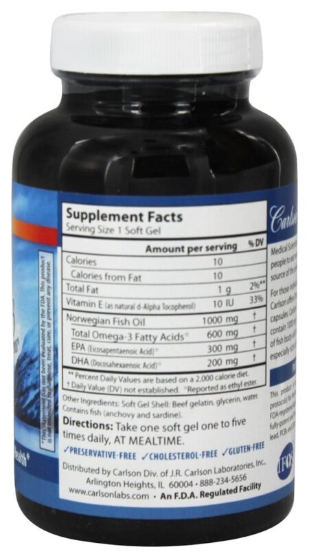 Super Omega-3 Norueguês Concentrado de Óleo de Peixe 1000 mg. - 100 Softgels Carlson Labs - Image 2