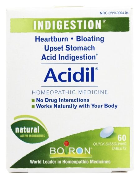 Acidil Homeopathic Medicine para Indigestão - 60 Tablets Boiron