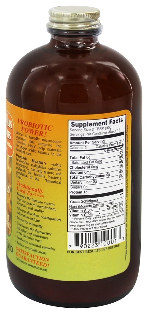 Lactobacillus Acidophilus Líquido 10 Bilhões de Células Vivas - 16 fl. oz. Dynamic Health - Imagem 2