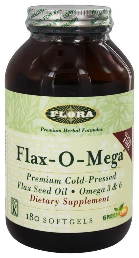 -Flax-O mega óleo de linhaça prensado a frio premium 1500 mg. - Cápsulas 180 Flora