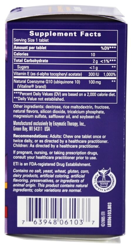 SMART Q10 CoQ10 Aroma de Nozes Maple 100 mg. - 30 comprimidos mastigáveis Enzymatic Therapy - Image 2