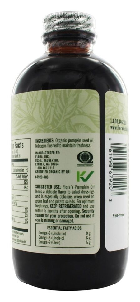 Óleo Orgânico Certificado de Abóbora - 8.5 fl. oz. Flora - Image 3