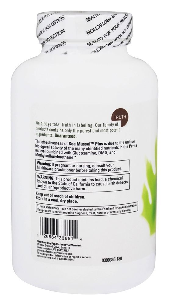 Mexilhão Marinho Plus - 180 Tablets FoodScience of Vermont - Imagem 3