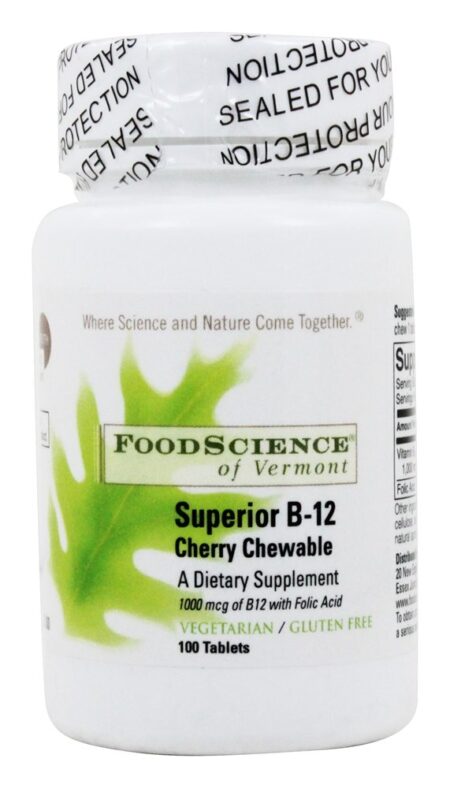 Sublingual B12 Cereja Chewabl 1000 mcg. - 100 Tablets Vegetarianos Anteriormente MC FoodScience of Vermont