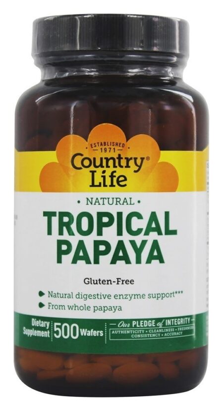 Papaia Tropical Natural 25 mg. - Wafers mastigáveis 500 Country Life