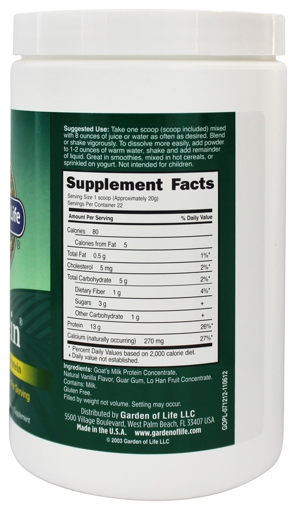 Goatein Pure Proteína em pó de leite de cabra - 454 Gramas Garden of Life - Imagem 2