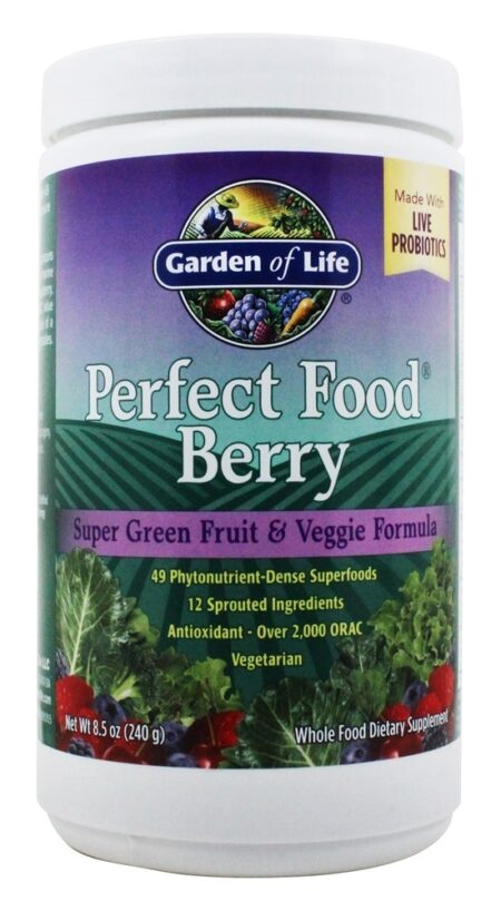 Perfeito Comida Super Verde Fruto & Vegetariano Fórmula Baga - 240 Gramas Garden of Life