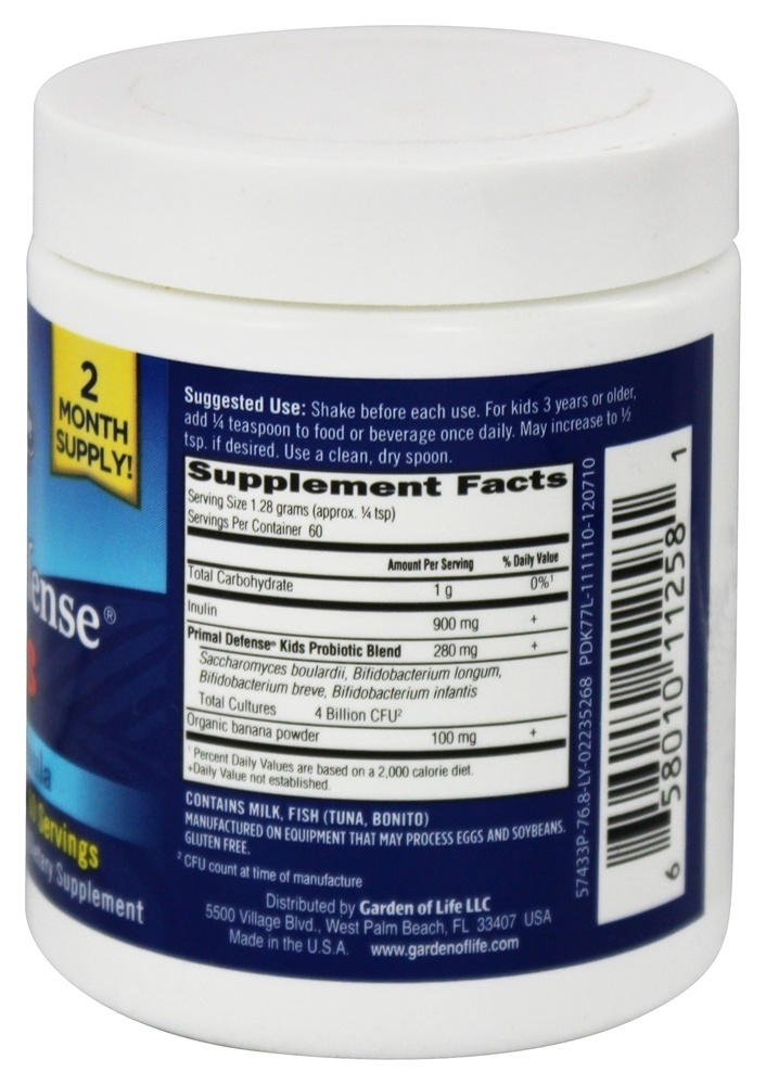 Primitivo Defesa Crianças Pó Probiotic Fórmula Natural Banana - 2.7 oz. Garden of Life - Imagem 2
