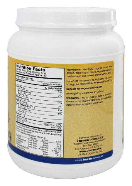 Baunilha De Proteína De Arroz Integral Em Pó - 1.1 lbs. Jarrow Formulas - Image 2