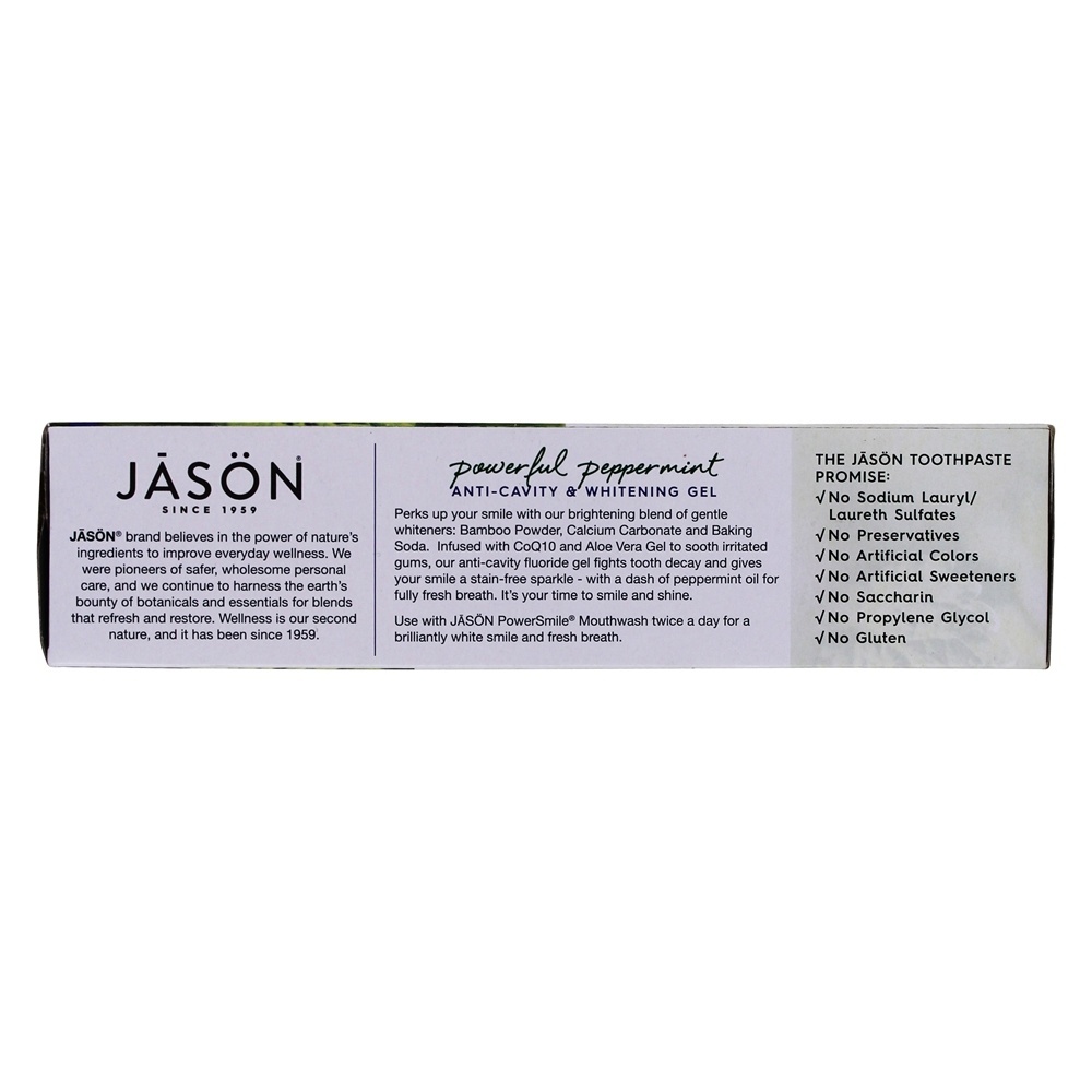 PowerSmile Anti-Cavidades e Branqueamento Gel Com Fluoreto Poderoso Peppermint - 6 oz. JASON Natural Products - Imagem 4