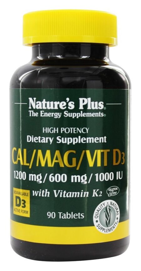 Cal/Mag/Vit D 1200 Mg/600 Mg/1000 UI com Vitamina K2 - 90 Tablets Natures Plus