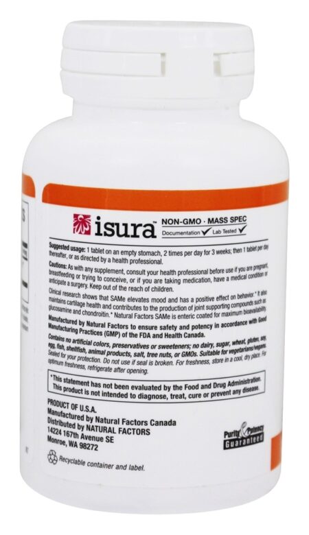 SAM-e 200 mg. - 30 Comprimidos com Natural Factors entérico Natural Factors - Image 3