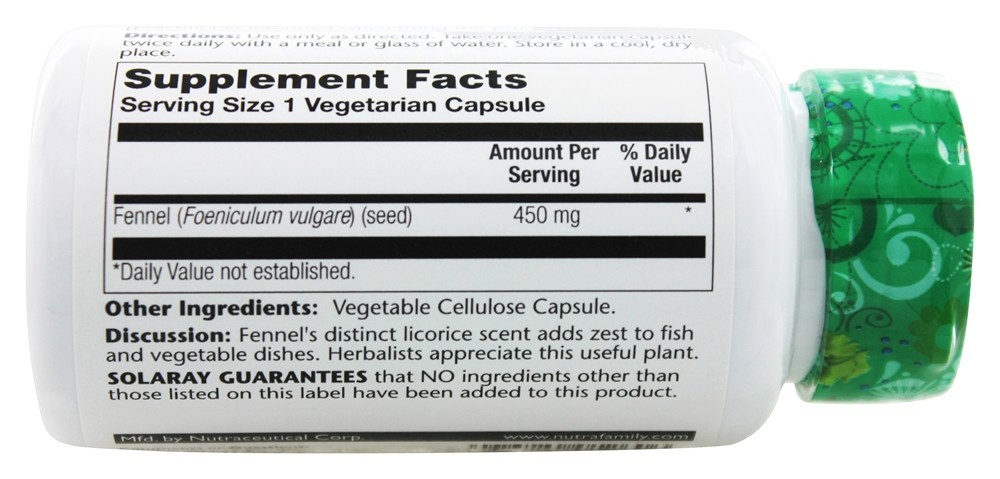 Sementes de Funcho 450 mg. - Cápsulas 100 Solaray - Imagem 3