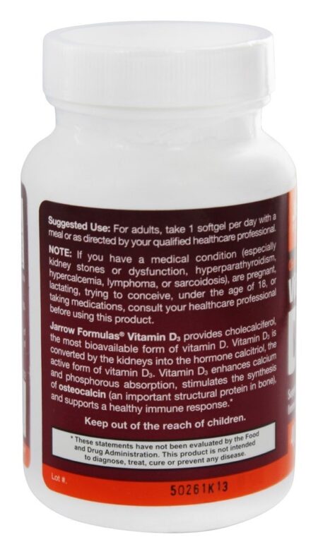 Colecalciferol Vitamina D3 400 UI - 100 Softgels Jarrow Formulas - Image 3