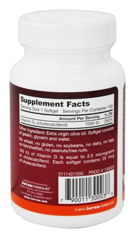 Colecalciferol Vitamina D3 1000 UI - 100 Softgels Jarrow Formulas - Image 2