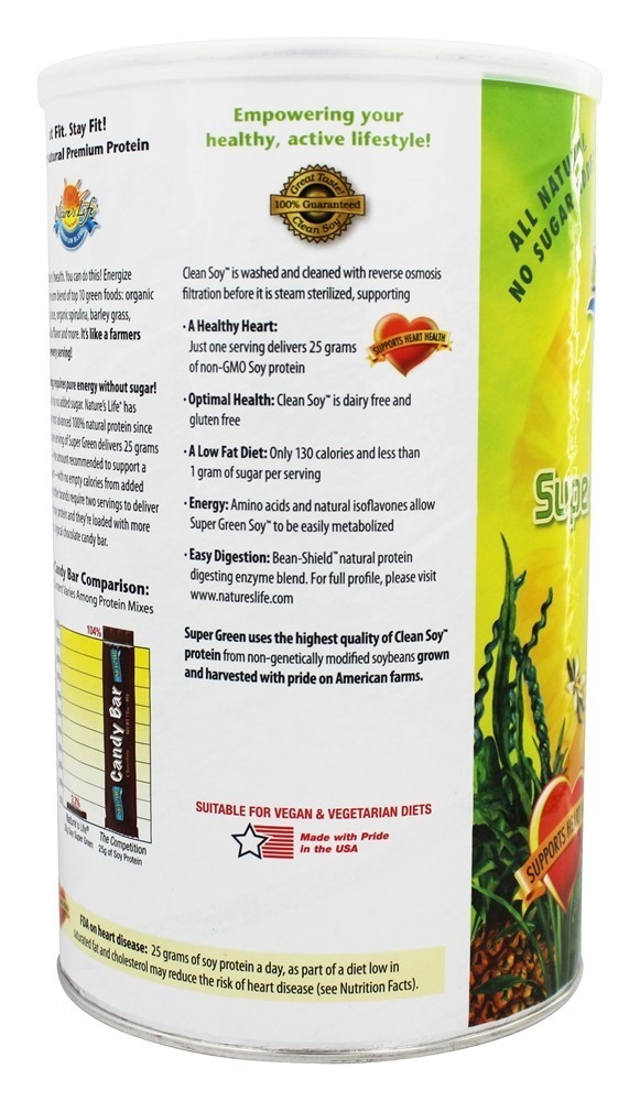 Super-Verde Pró-96 Soja Proteína Prêmio Misturar Delicioso Baunilha Feijão - 2.18 lbs. Nature's Life - Imagem 4