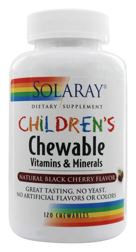 Children's Chewable Vitaminas & Minerais Sabor Cereja Preta Natural - Wafers mastigáveis 120 Solaray