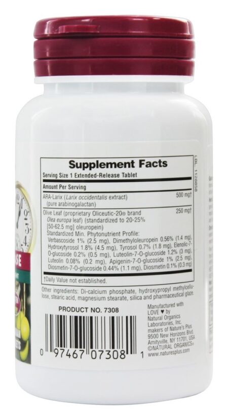 Folha de Azeite Ara-Larix de liberação prolongada Herbal Actives 750 mg. - 30 Tablets Natures Plus - Image 2