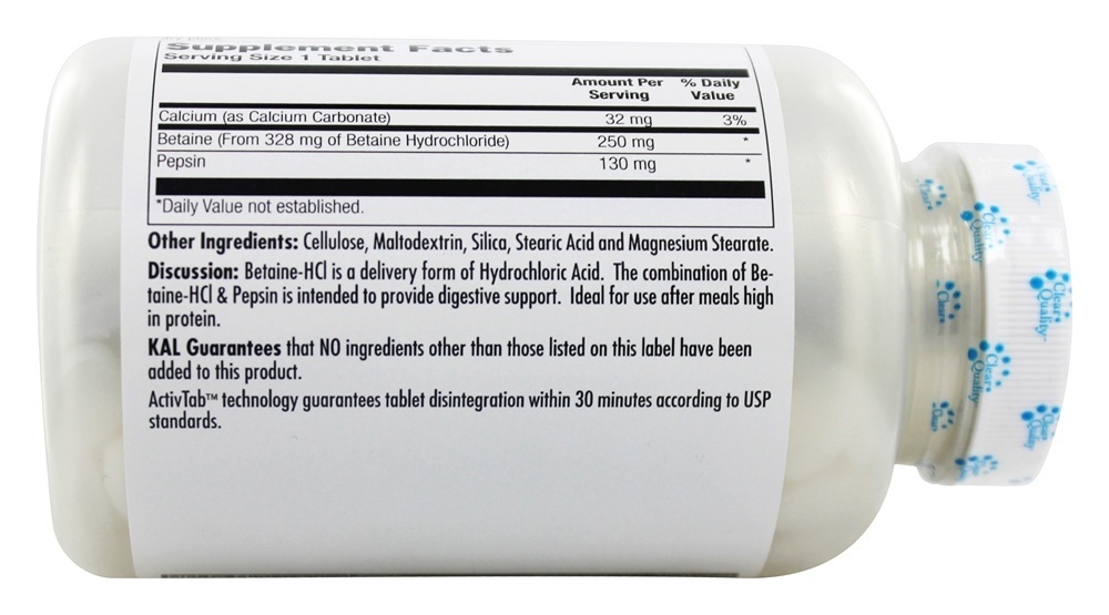 Betaína HCL+ - 250 Tablets Kal - Imagem 2