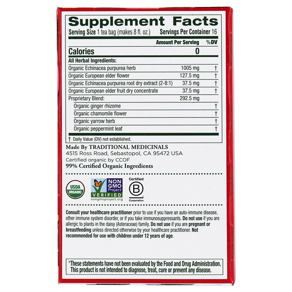 Echinacea orgânica mais com chá de ervas de sabugueiro - 16 Saquinhos de Chá anteriormente Echinacea Elder Traditional Medicinals - Imagem 2