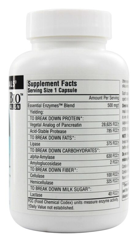 Daily Essential Enzymes Para Auxílio Digestivo 500 mg. - Cápsulas 120 Source Naturals - Image 2