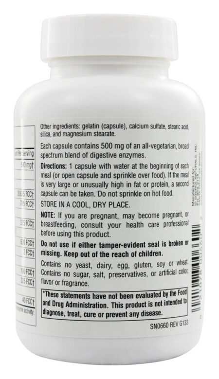 Daily Essential Enzymes Para Auxílio Digestivo 500 mg. - Cápsulas 120 Source Naturals - Image 3