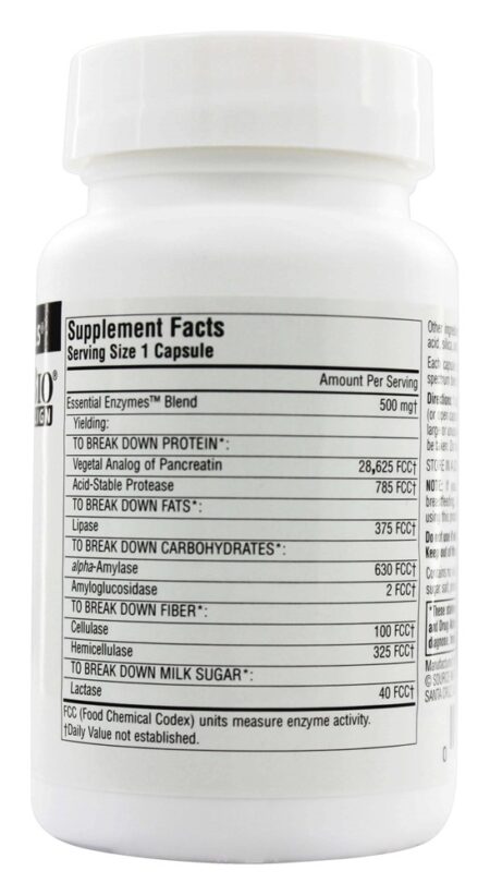 Daily Essential Enzymes Para Auxílio Digestivo 500 mg. - Cápsulas 60 Source Naturals - Image 2