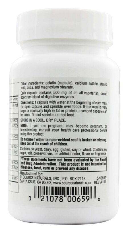 Daily Essential Enzymes Para Auxílio Digestivo 500 mg. - Cápsulas 60 Source Naturals - Image 3