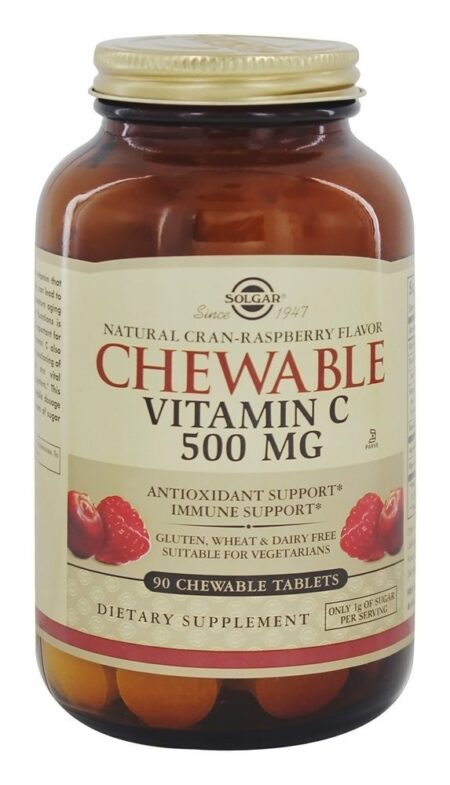 Vitamina C Antioxidante Mastigável Sabor Cran-Framboesa 500 mg. - 90 comprimidos mastigáveis Solgar