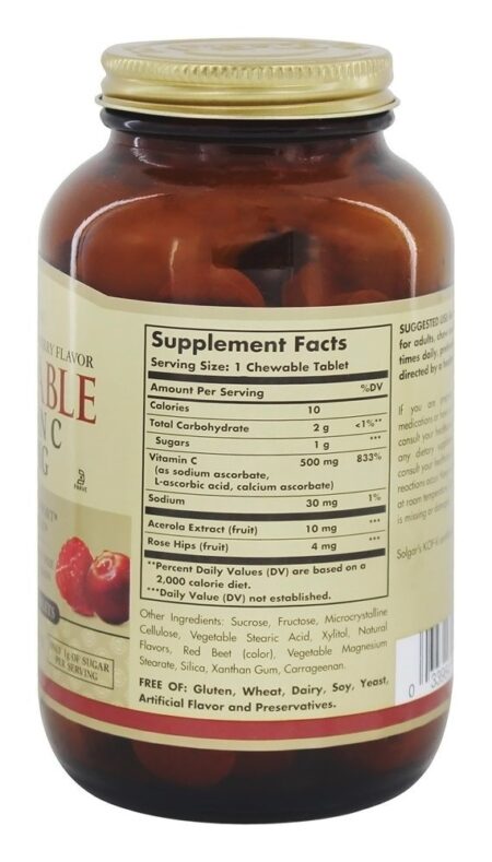 Vitamina C Antioxidante Mastigável Sabor Cran-Framboesa 500 mg. - 90 comprimidos mastigáveis Solgar - Image 2