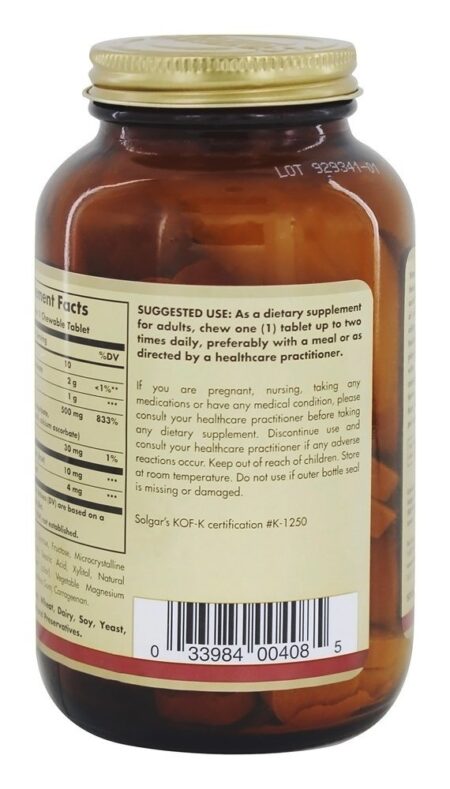 Vitamina C Antioxidante Mastigável Sabor Cran-Framboesa 500 mg. - 90 comprimidos mastigáveis Solgar - Image 4