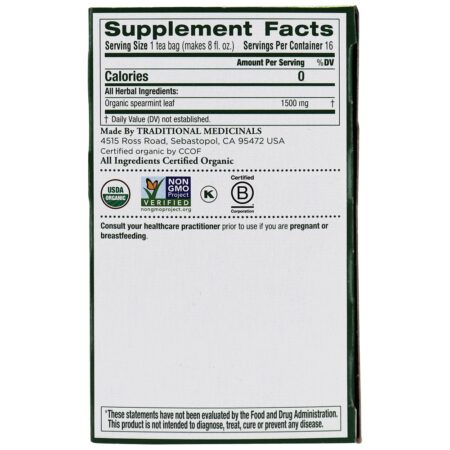 Chá de ervas orgânico de hortelã - 16 Saquinhos de Chá Traditional Medicinals - Imagem 2