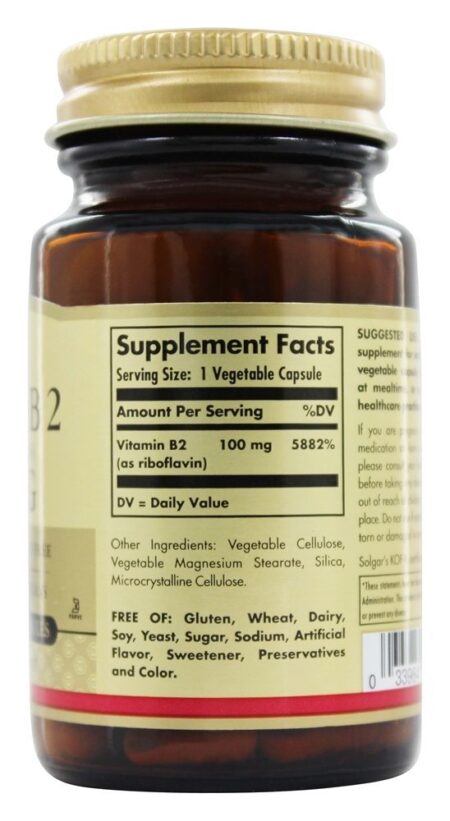 Vitamina B2 (Riboflavina) 100 mg. - Cápsulas vegetarianas 100 Solgar - Image 2