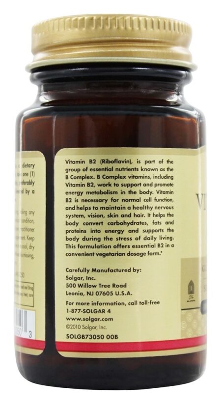 Vitamina B2 (Riboflavina) 100 mg. - Cápsulas vegetarianas 100 Solgar - Image 4