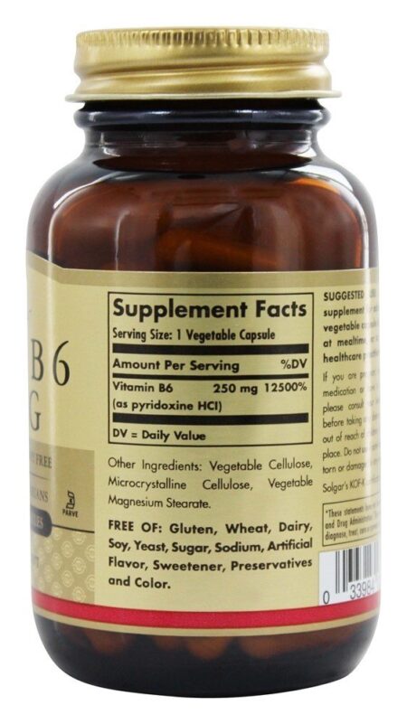 Vitamina B6 250 mg. - Cápsulas vegetarianas 100 Solgar - Image 2