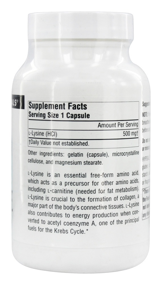 L-Lisina Forma Livre 500 mg. - Cápsulas 100 Source Naturals - Imagem 2
