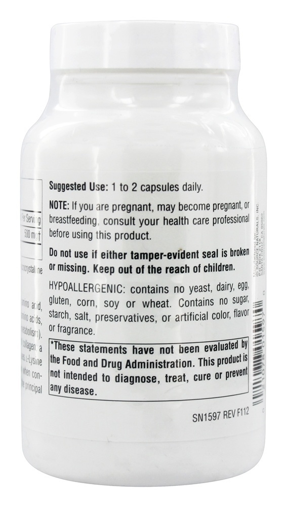 L-Lisina Forma Livre 500 mg. - Cápsulas 100 Source Naturals - Imagem 3